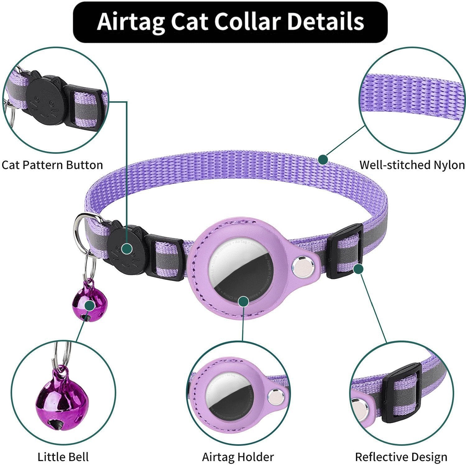 Collar for Airtag anti-loss positioning tracking kitten reflective bell